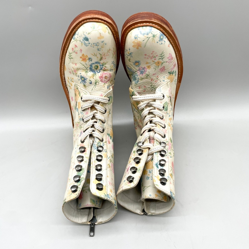 Free People Womens 39 Santa Fee Combat Boots Vintage Floral Leather Cottage Boho - Picture 11 of 13
